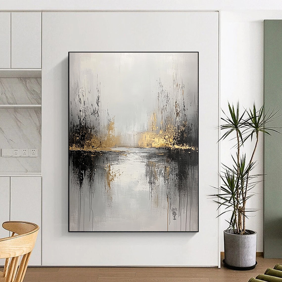 Grey and Gold River Abstract for Serene Home Library & Luxury Spa Retreat STSC396