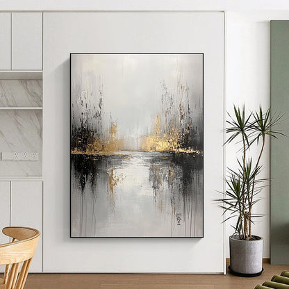Grey and Gold River Abstract for Serene Home Library & Luxury Spa Retreat STSC396