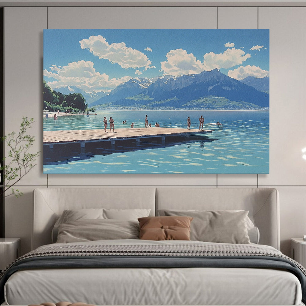 Lakeside Summer Scene Art for Coastal Home Living Room & Travel Agency Waiting Area SC472
