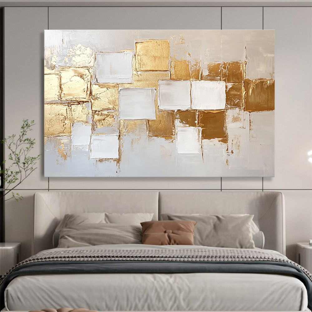 Gold and White Geometric Abstract Art for Luxury Hotel Suite & Upscale Art Gallery SC292