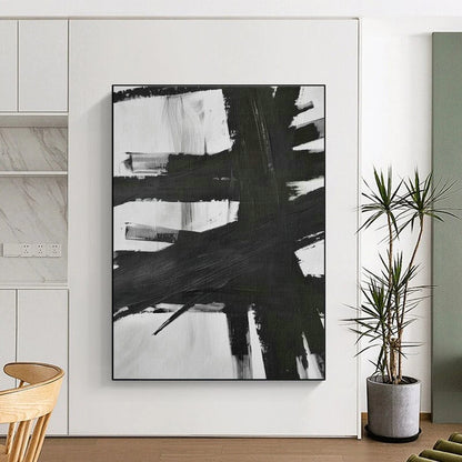 Black - White Brushstroke Abstract Art for Office & Studio DLZ0409