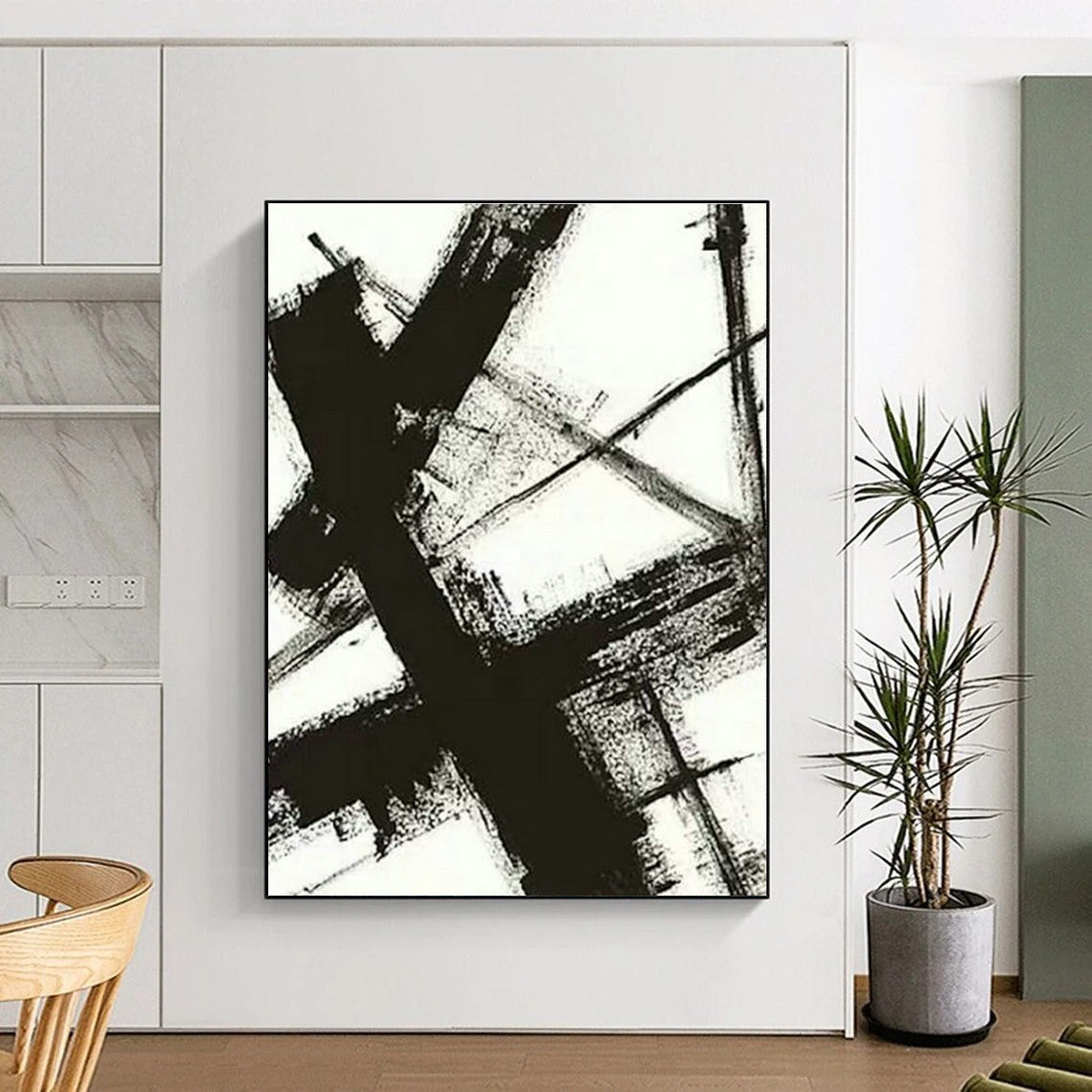 Black & White Abstract Brushstroke Art for Industrial Loft & Art - Themed Library DLZ1035