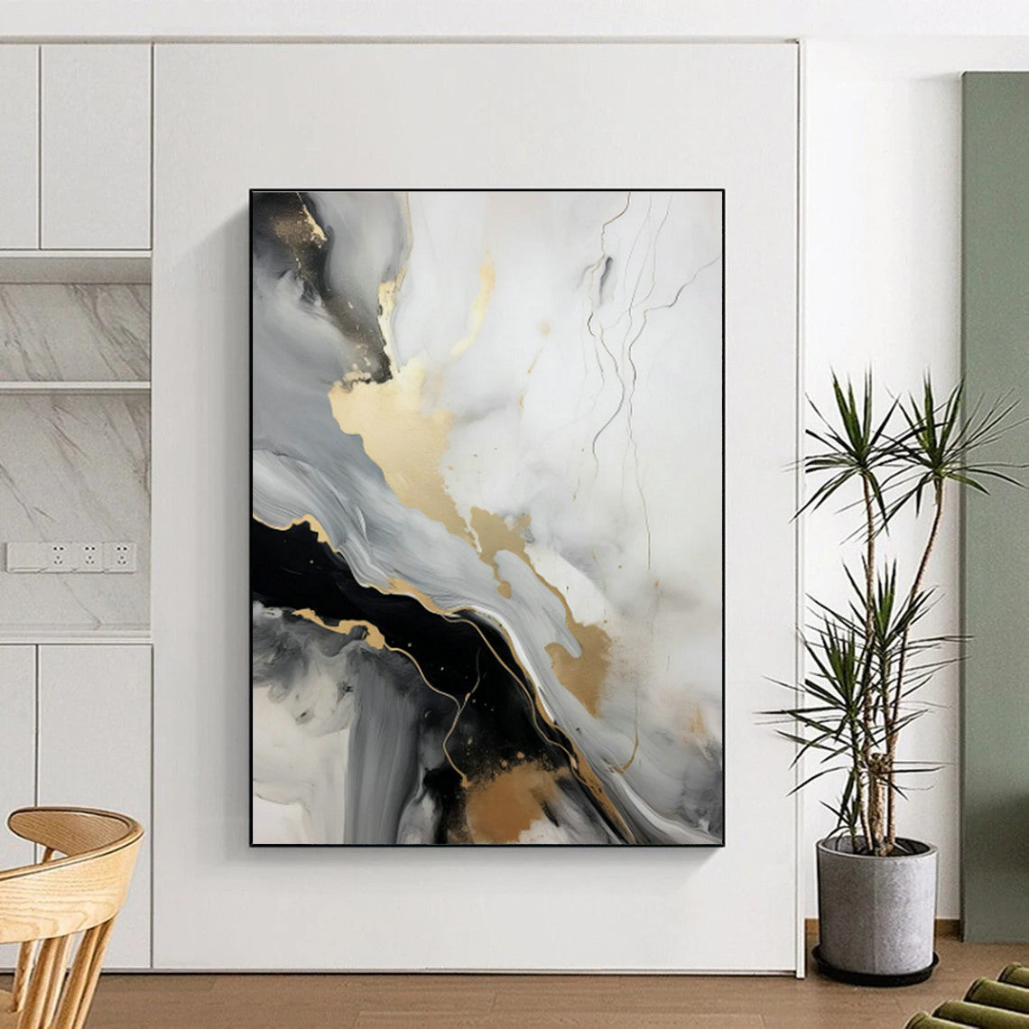 Gold - Gray Ink Abstract Art for Luxury Penthouse & High - End Boutique DLZ0728