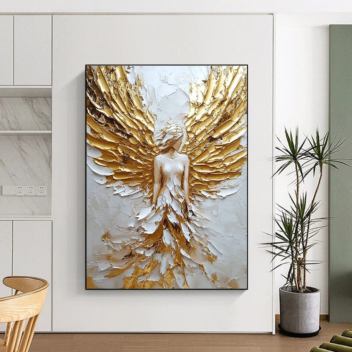 Textured Golden Angel Figure Art for Luxury Bedroom & Spiritual Wellness Center STSC142