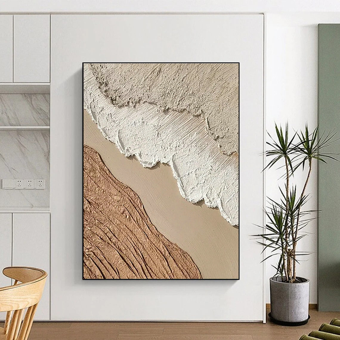 Brown - White Textured Abstract Art for Rustic Home & Art Studio DLZ1137