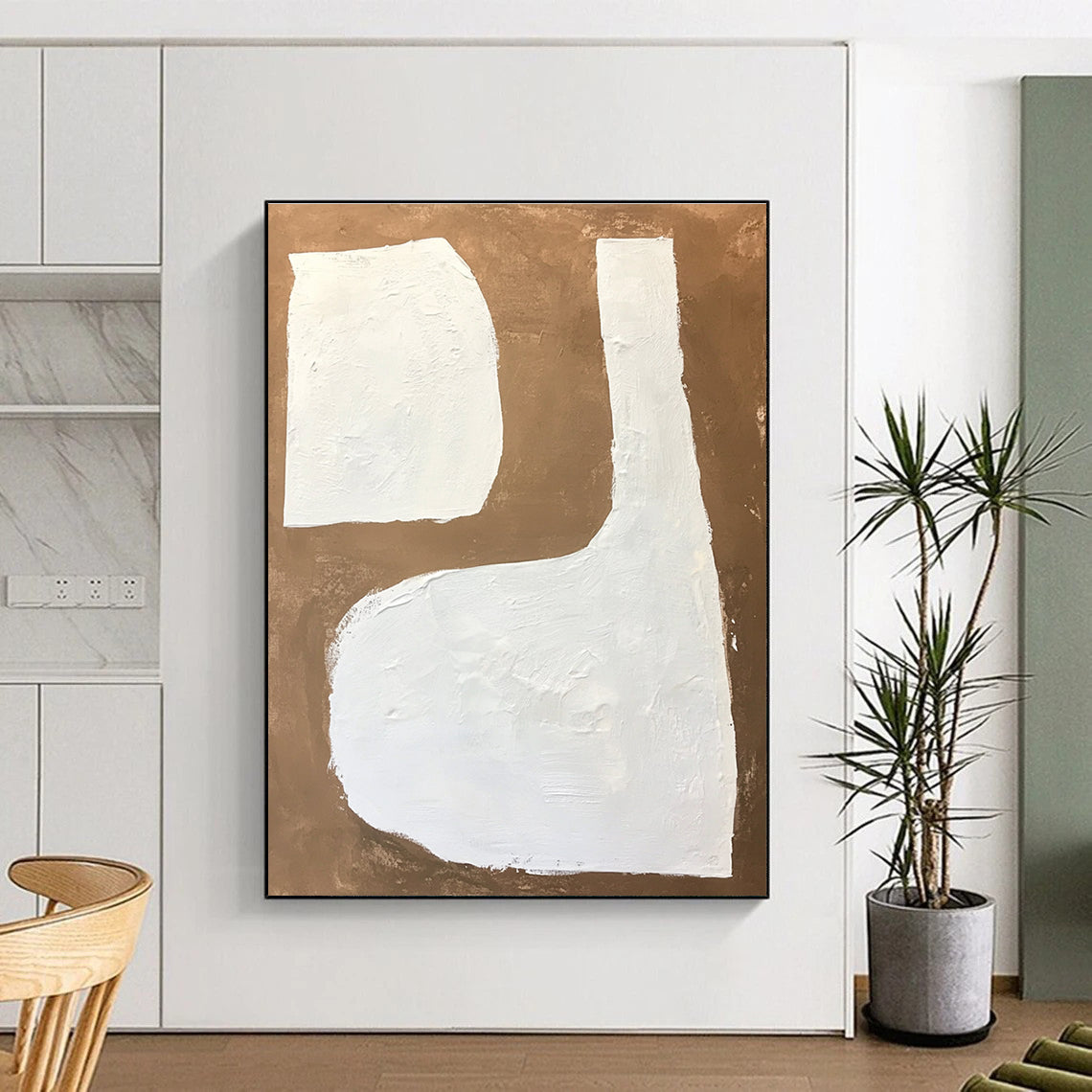 White Shapes on Brown Abstract Geometric Art for Modern Home Lobby & Avant - Garde Home Library STSC1484