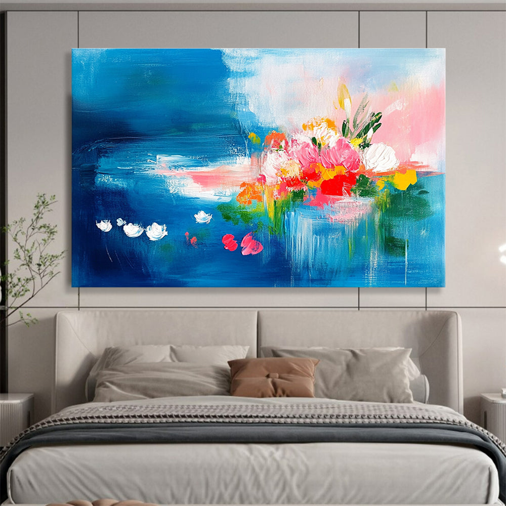 Blue - Themed Floral Abstract Art for Beachfront Restaurant & Feminine - Style Home Office SC235