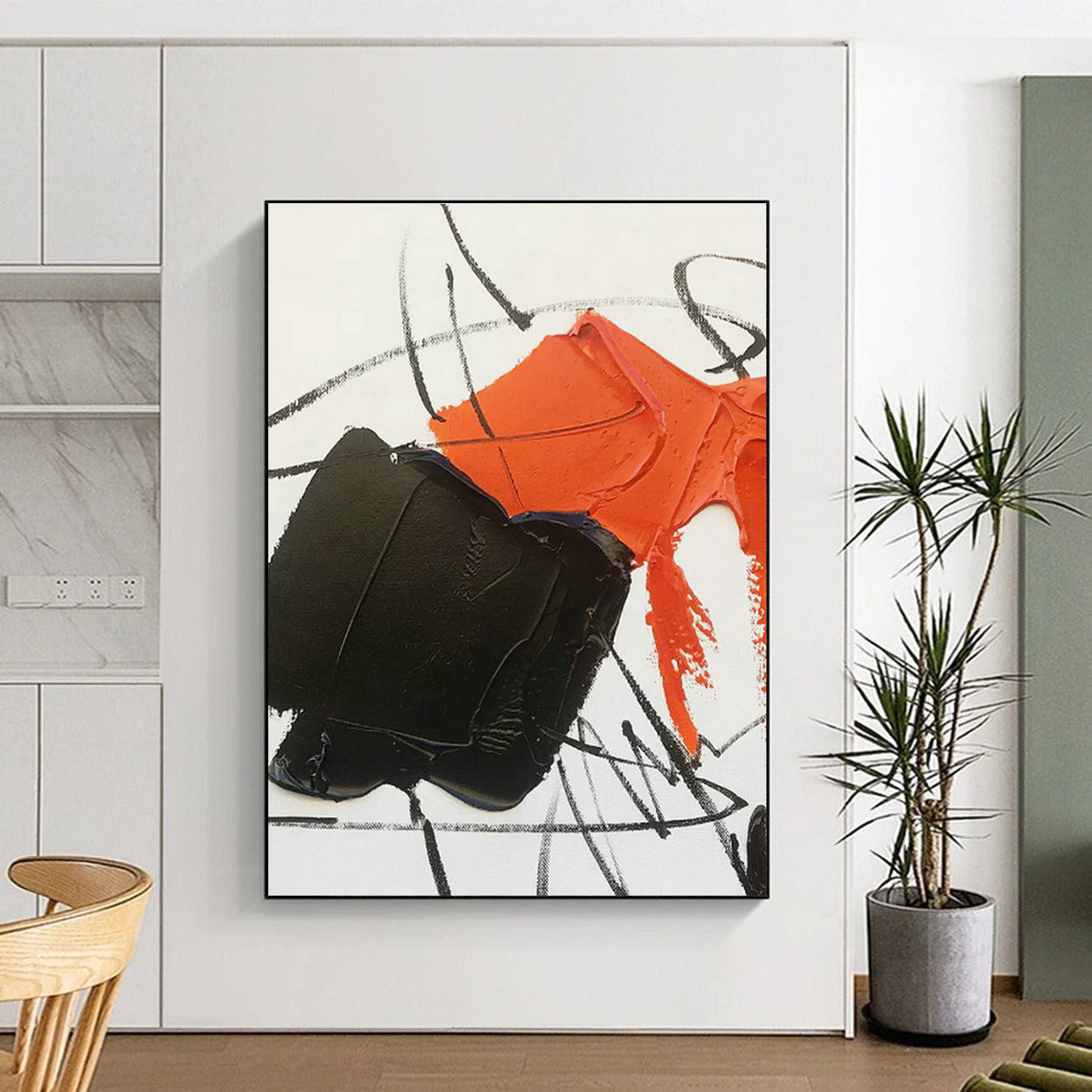 Black - Orange Abstract Art for Urban Art Studio & Bold Retail Space DLZ0796