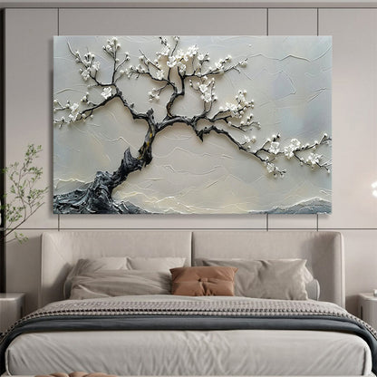 Textured White Blossom Tree Relief Art for Zen - Inspired Entryways DLZ3079