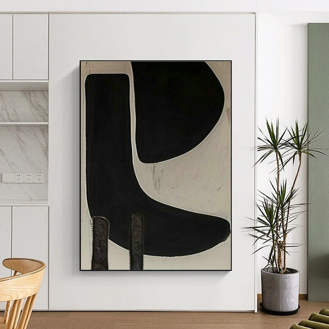 Black and White Curved Abstract Art for Scandinavian - Style Home & Art - Themed Library DLZ1975