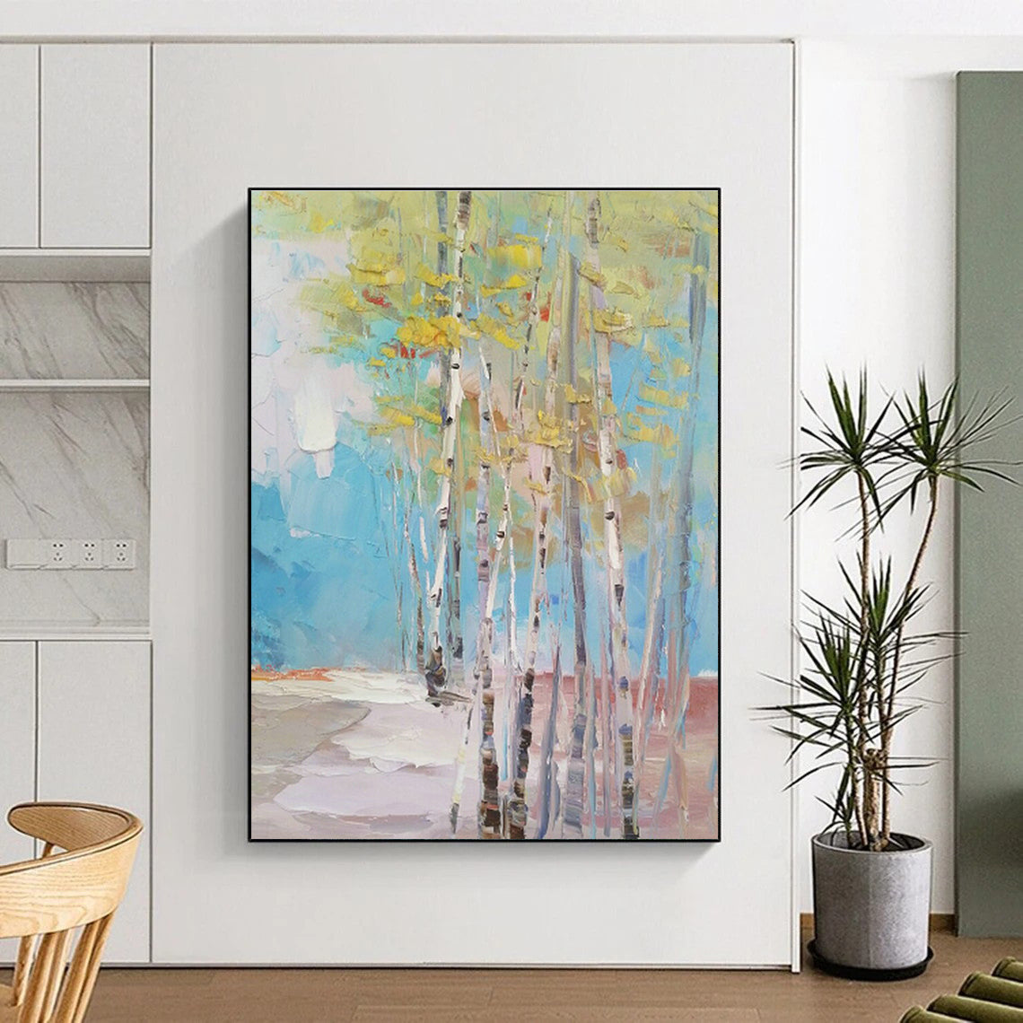 Spring Birch Forest Oil Painting for Scandinavian Home & Botanical Garden Café DLZ1307