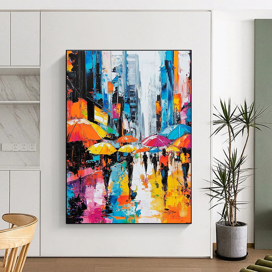 Colorful Umbrellas in the City Rain for Urban Apartment Living Room & Trendy Coffee Shop STSC872