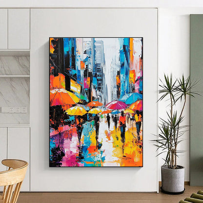 Colorful Umbrellas in the City Rain for Urban Apartment Living Room & Trendy Coffee Shop STSC872