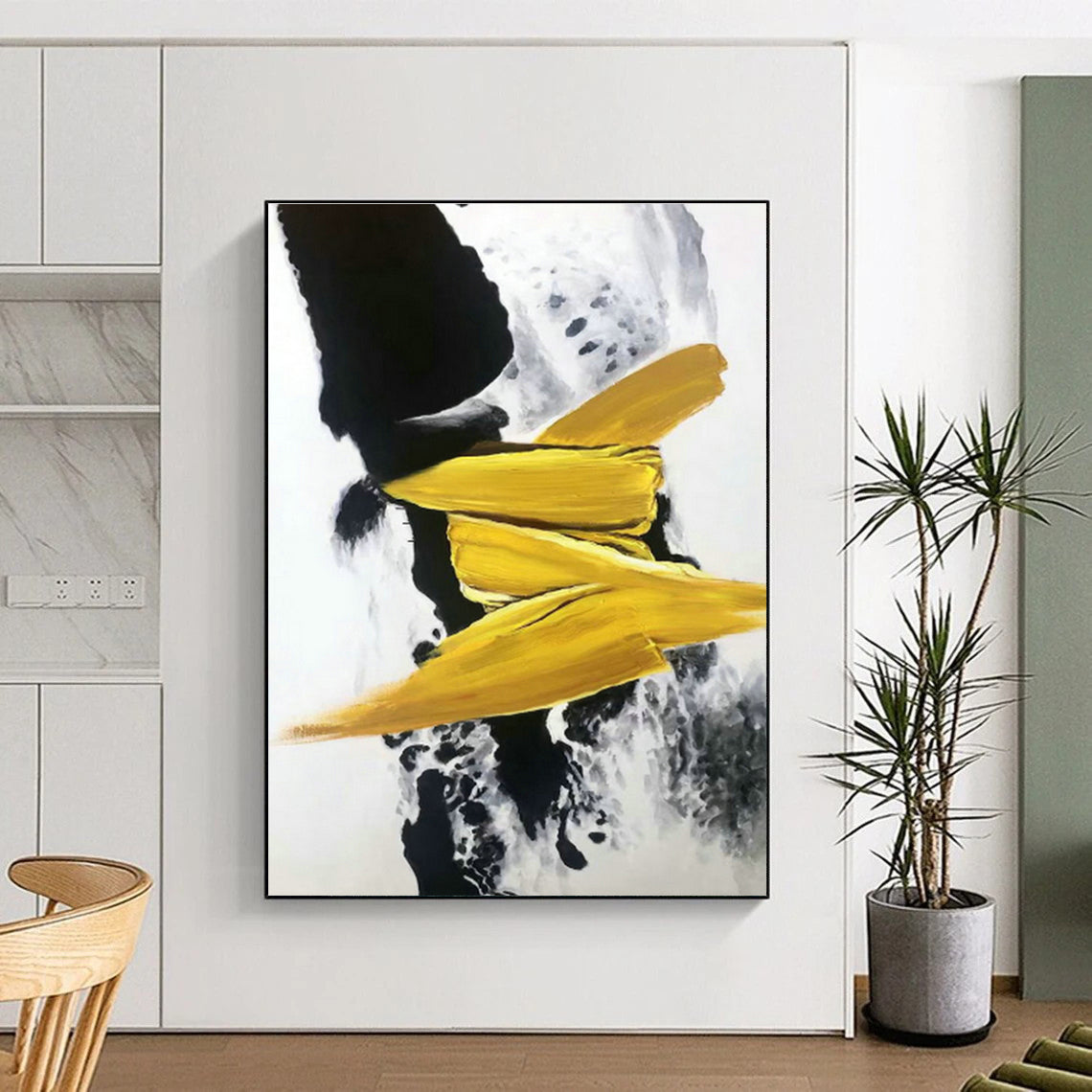 Yellow - Black Abstract Art for Living Room & Office DLZ0481