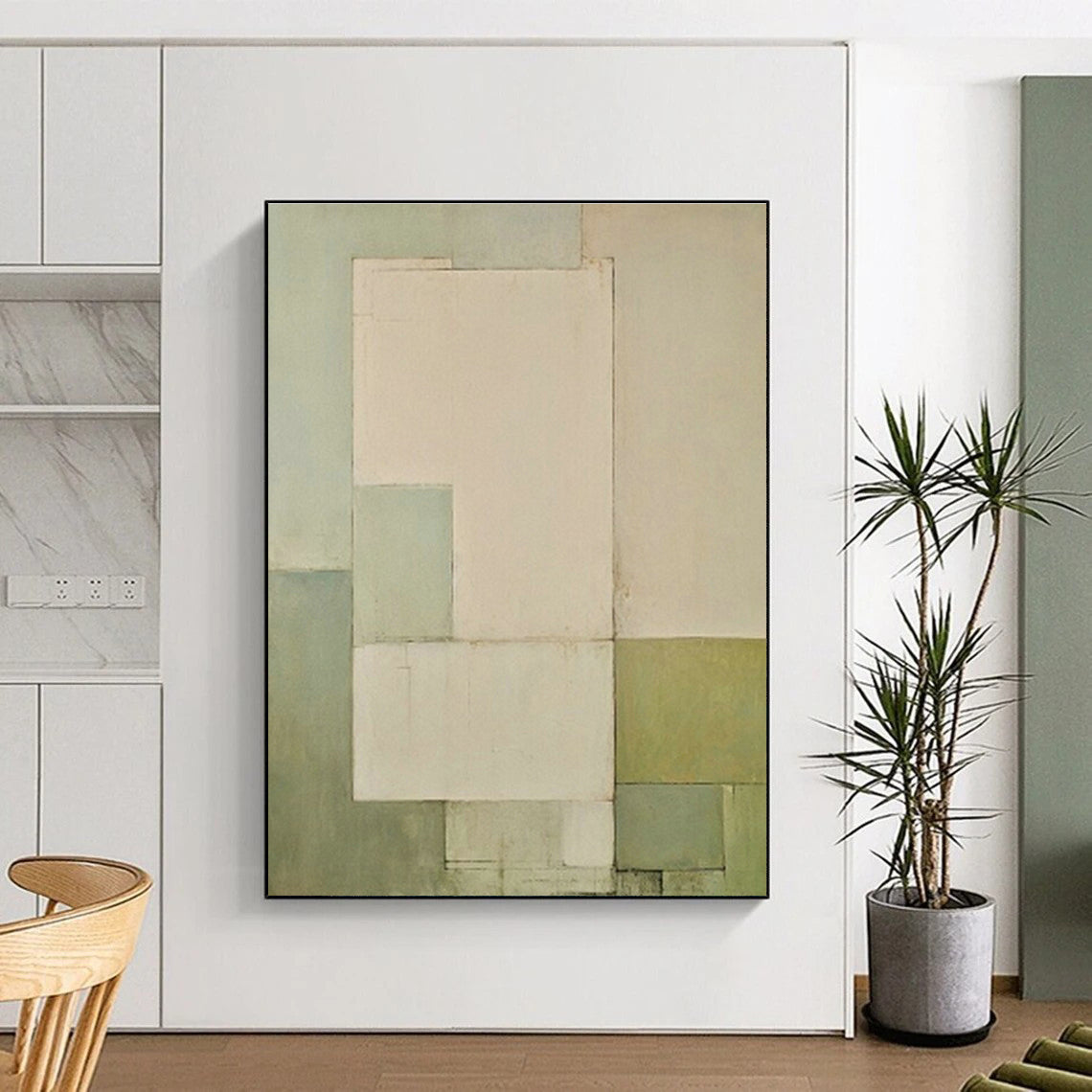 Soft Green Geometric Layers Art for Yoga Studio & Nursery DLZ0602