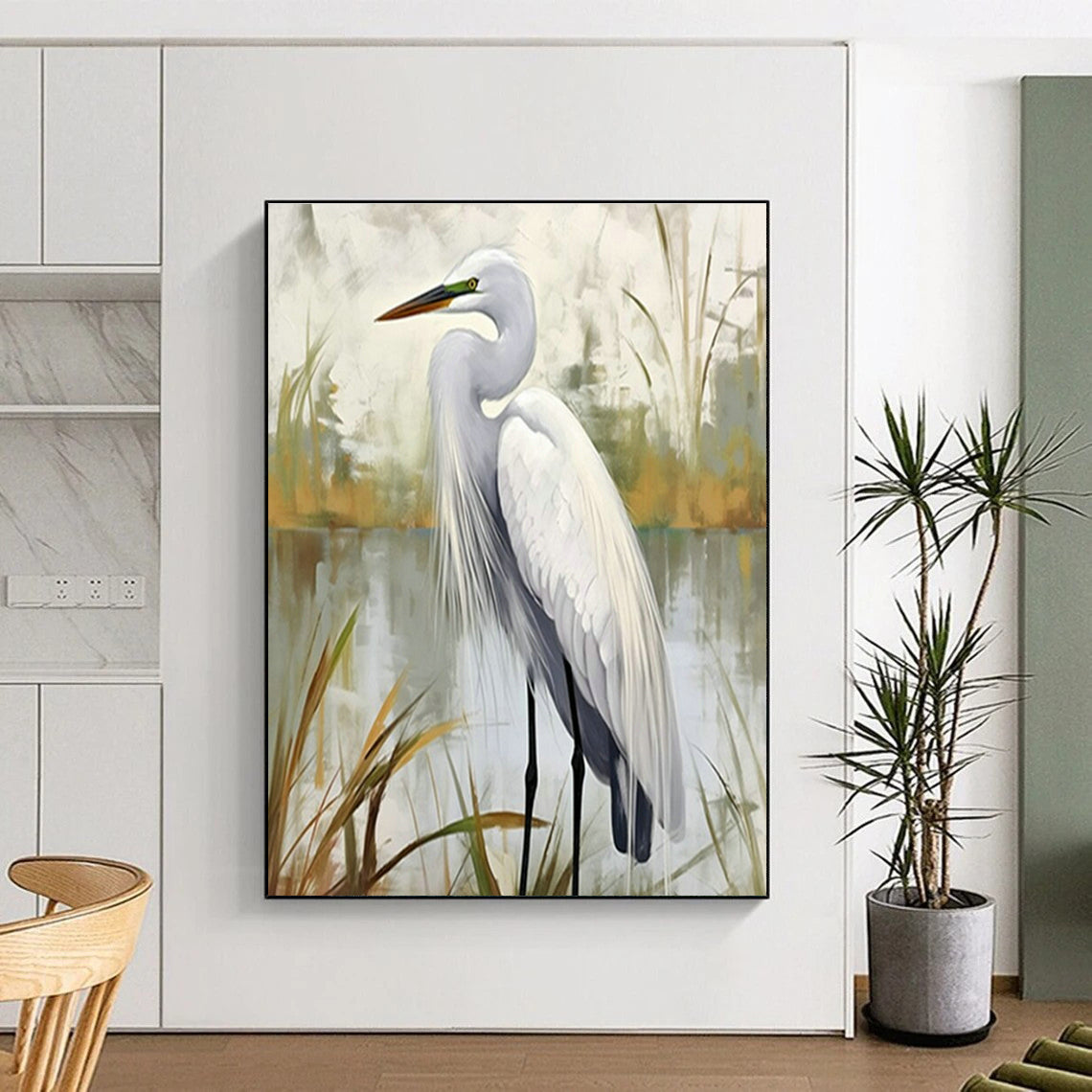 White Egret Art for Nature - Lovers’ Living Room & Lakeside Cottage DLZ1540