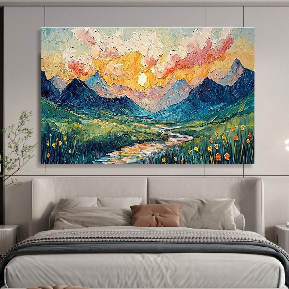 Textured Mountain Landscape Art for Adventure Lodge Common Areas DLZ3240