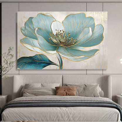 Blue Flower with Gold Accents Art for Luxury Home Bedroom & High - End Spa SC423