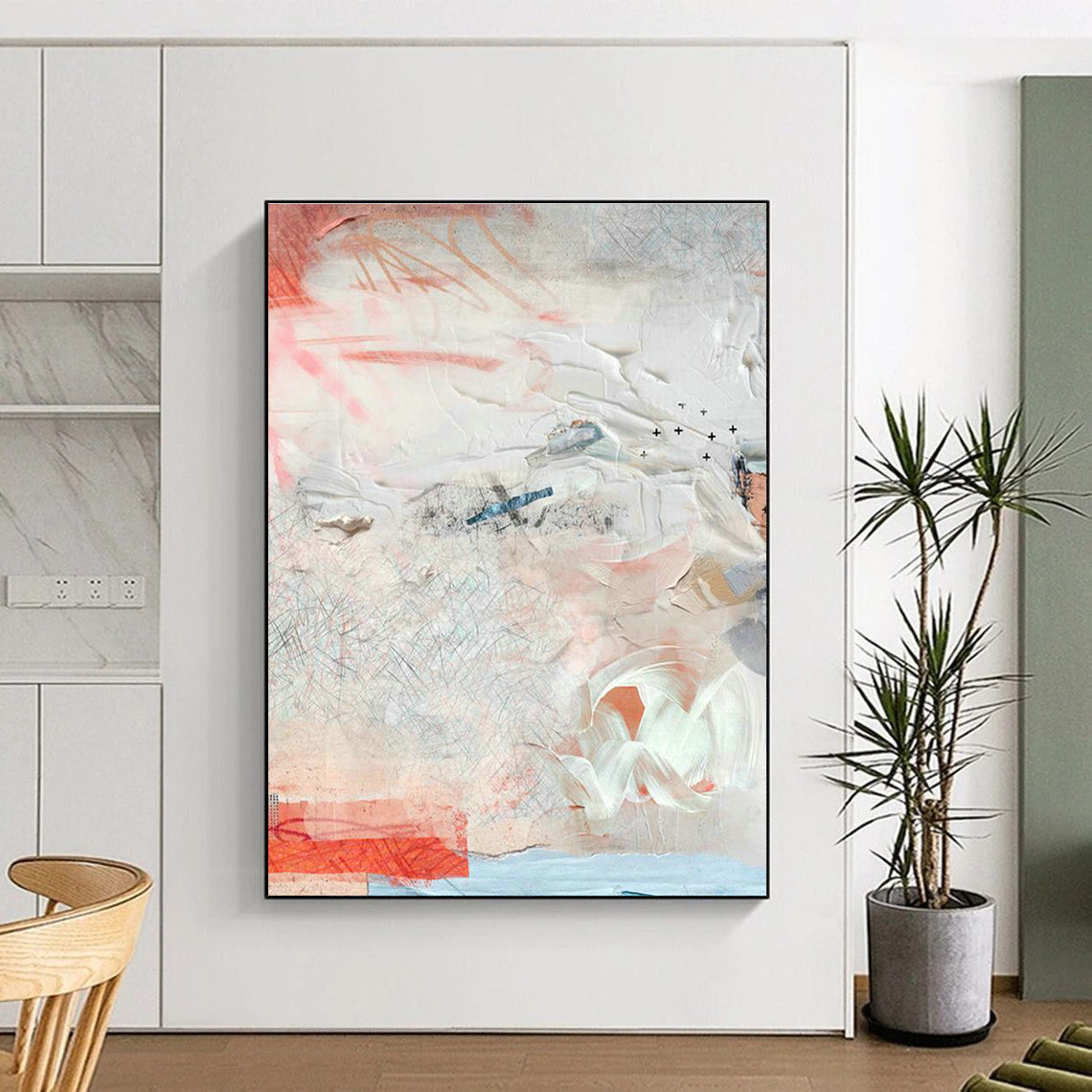 Pink - White Abstract Art for Minimalist Home Entryways DLZ0157