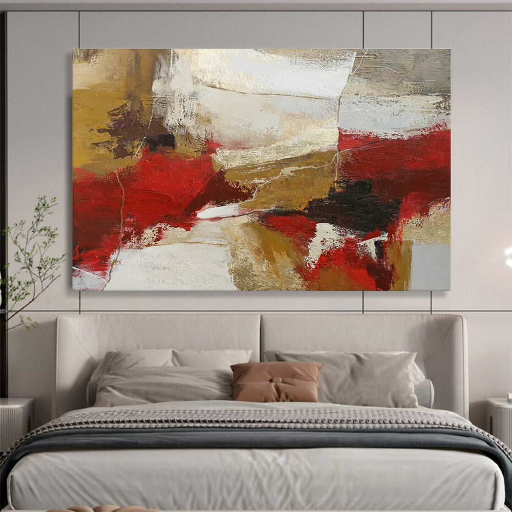 Red - Gold Abstract Composition Art for Formal Living Area DLZ2890