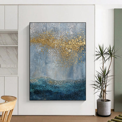 Gold Splash Ocean Abstract for Boho - Chic Beach Villa & Art - Centric Hotel Lobby STSC835