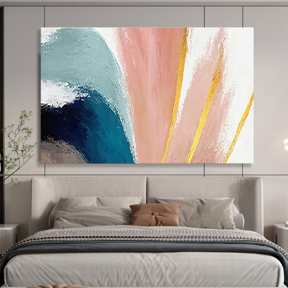 Pink - Blue - Gold Abstract Art for Luxury Hotel Suite Vanity Areas DLZ2600