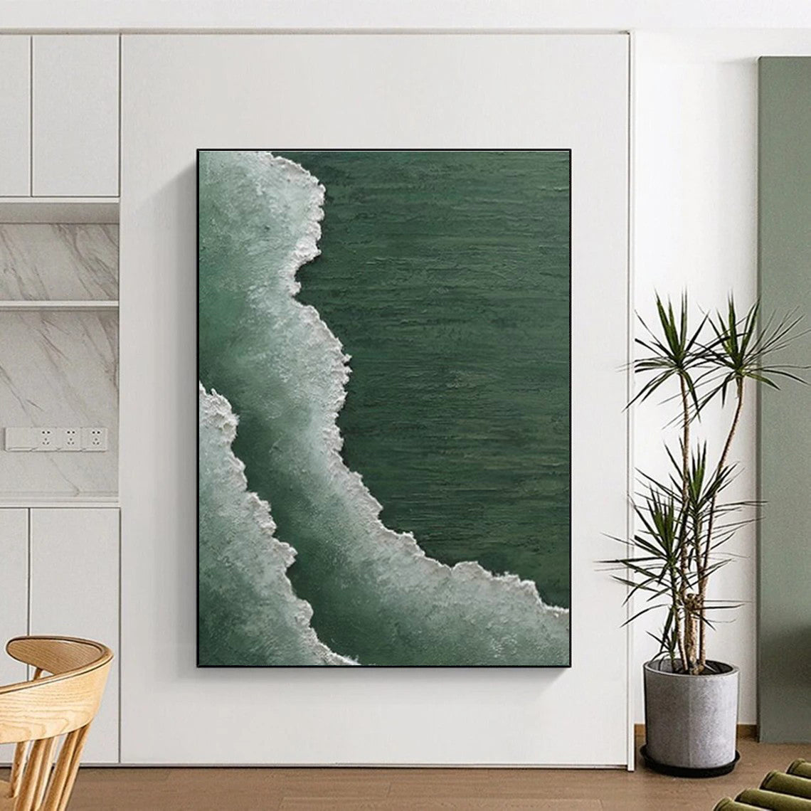 Green and White Wave Art for Coastal Home & Nature - Inspired Spa DLZ2201