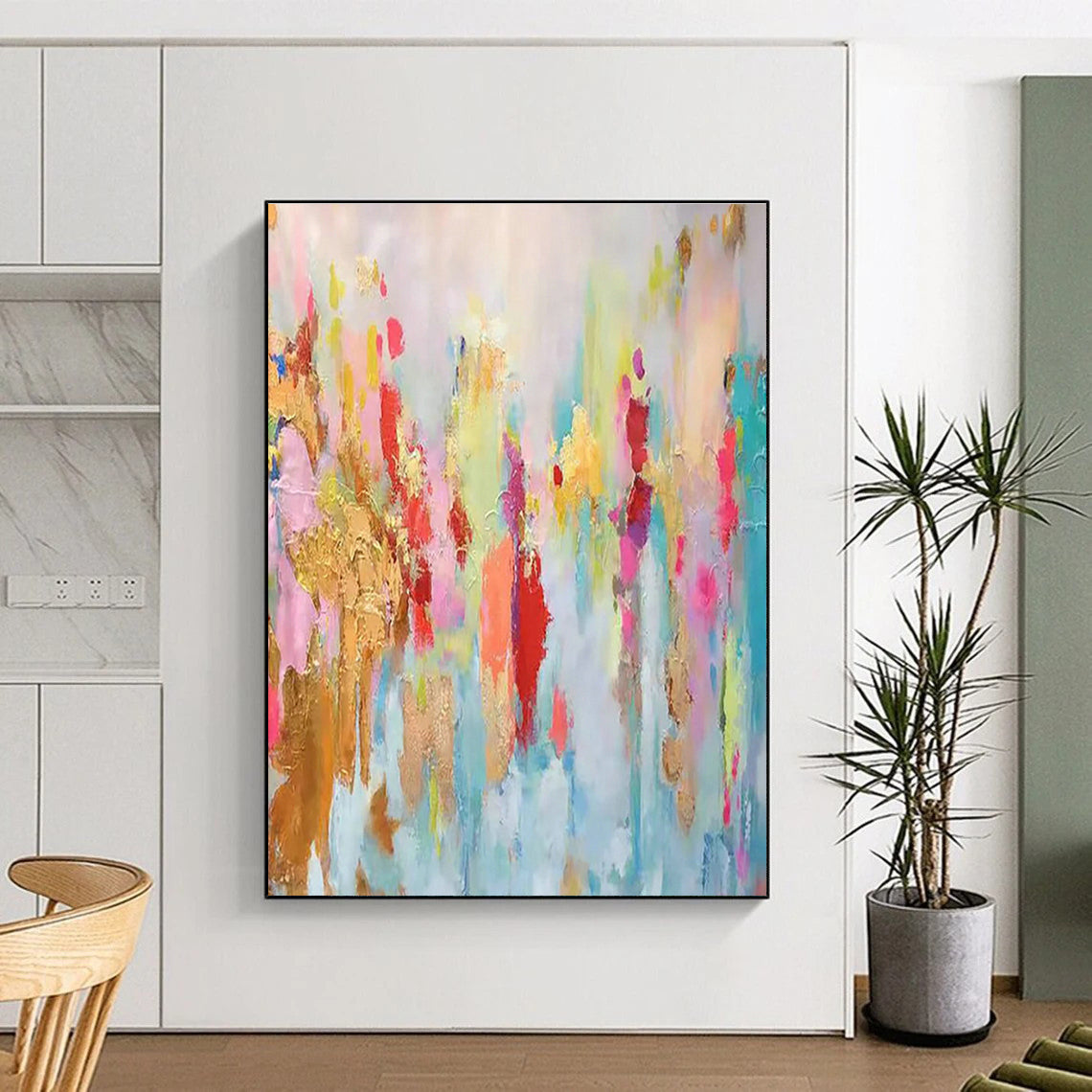 Colorful Gold Foil Abstract Art for Boutique Hotel Suite & Vibrant Rooftop Bar DLZ1347