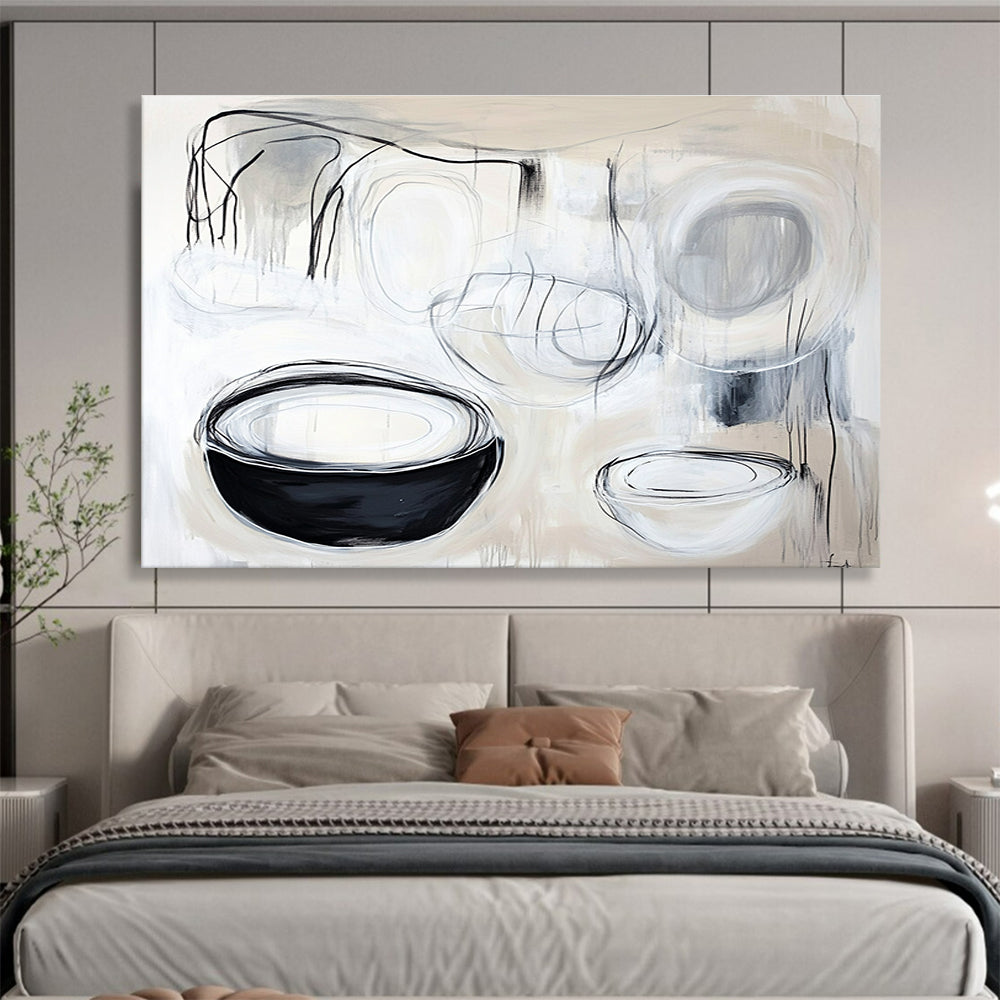 Black and White Abstract Bowls Art for Modern Kitchen & Art Studio SC389
