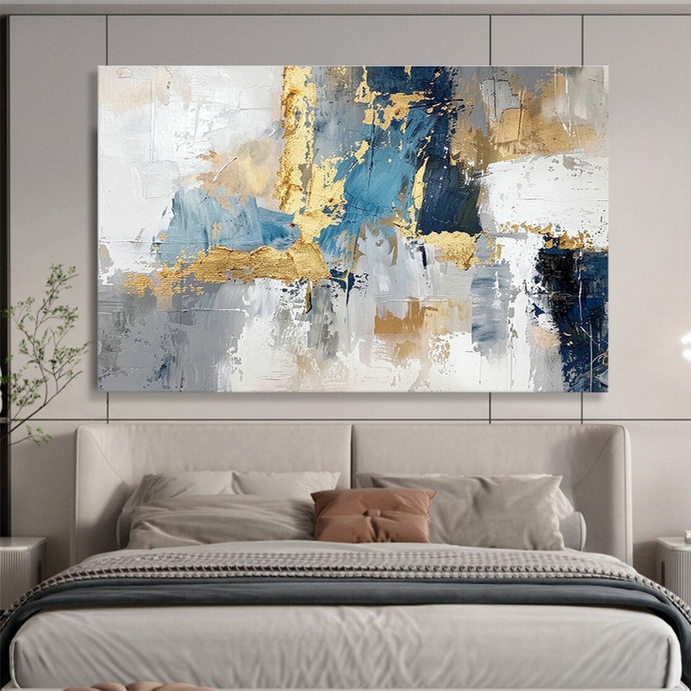 Blue - Gold Geometric Abstract Art for Chic Entryway DLZ2728