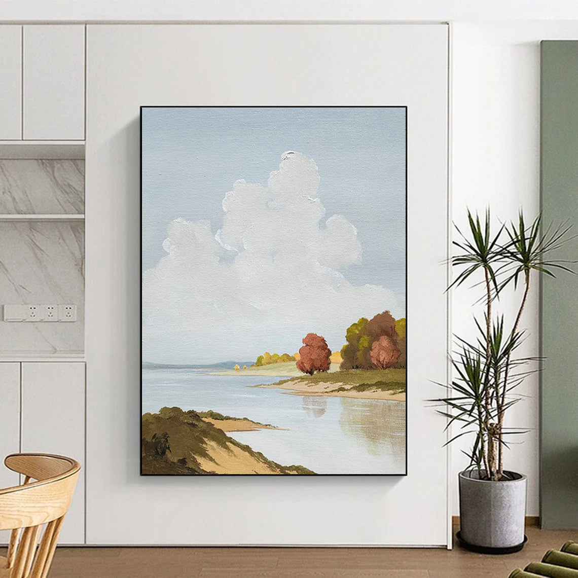 Riverbank Cloudscape Art for Lakeside Home Study & Serene Spa DLZ2136