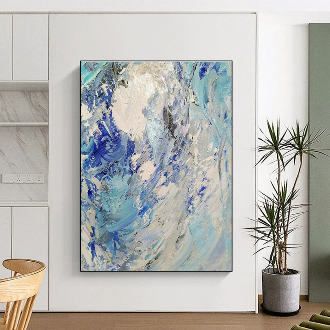 Blue - White Swirl Abstract Painting for Beachfront Restaurant & Nautical - Themed Bar DLZ1295
