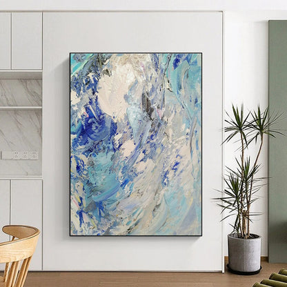 Blue - White Swirl Abstract Painting for Beachfront Restaurant & Nautical - Themed Bar DLZ1295
