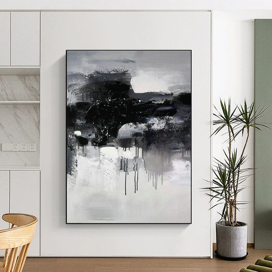 Black & White Ink - style Abstract Art for Chinese - style Teahouse & Ink Art Gallery DLZ0568