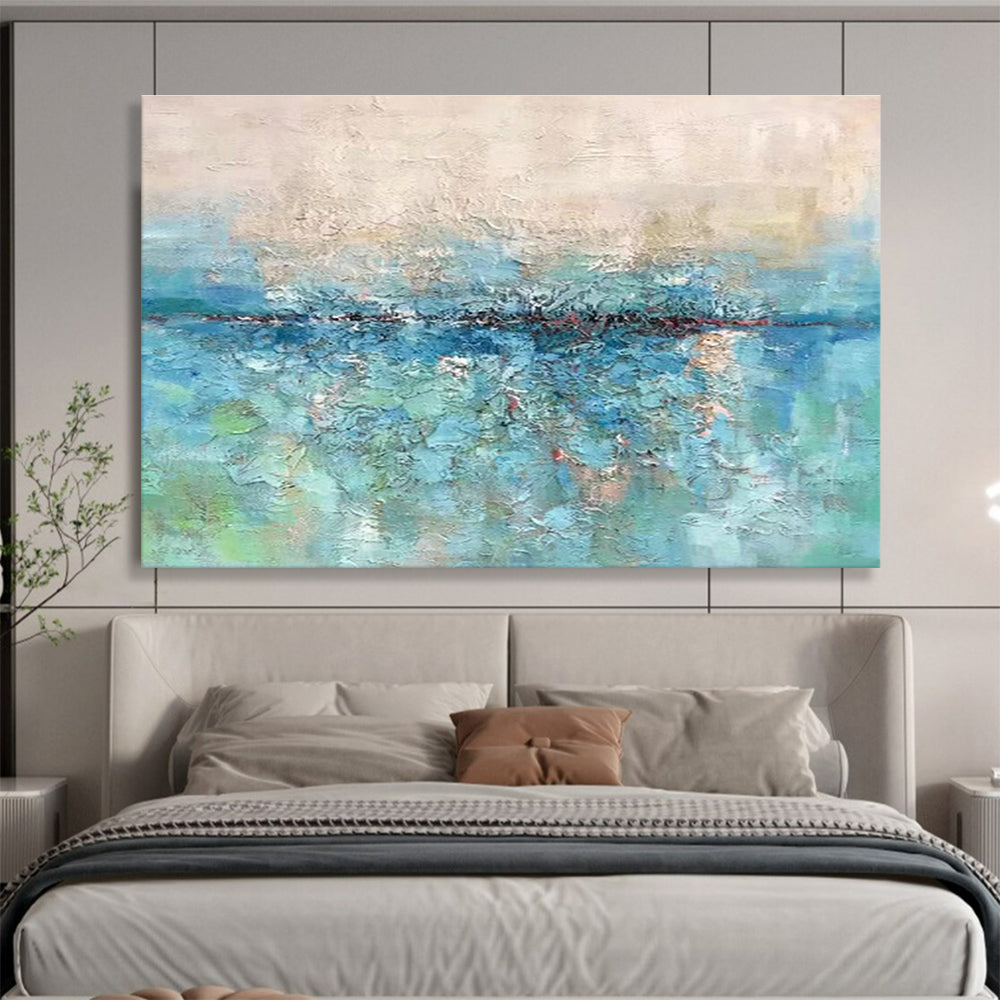 Blue - Green Lakeside Abstract Art for Calm Bedroom Nook DLZ2739
