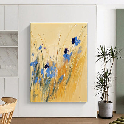 Blue Flowers in Yellow Grass for Bohemian Garden Room & Serene Reading Nook STSC336