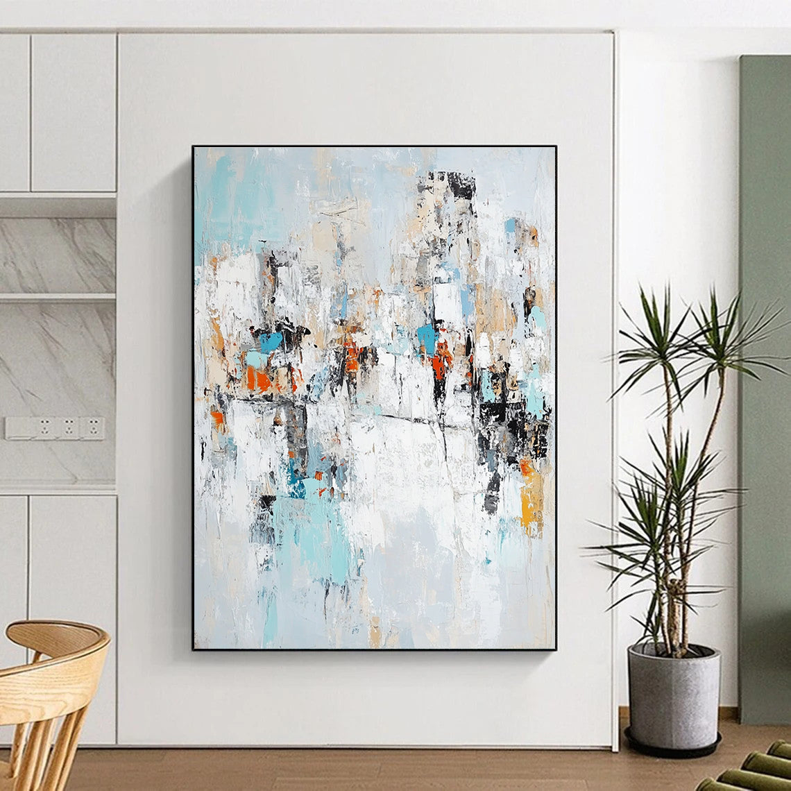Light Blue Abstract Cityscape for Coastal - Inspired Home & Art - Centric Hotel Lobby STSC768