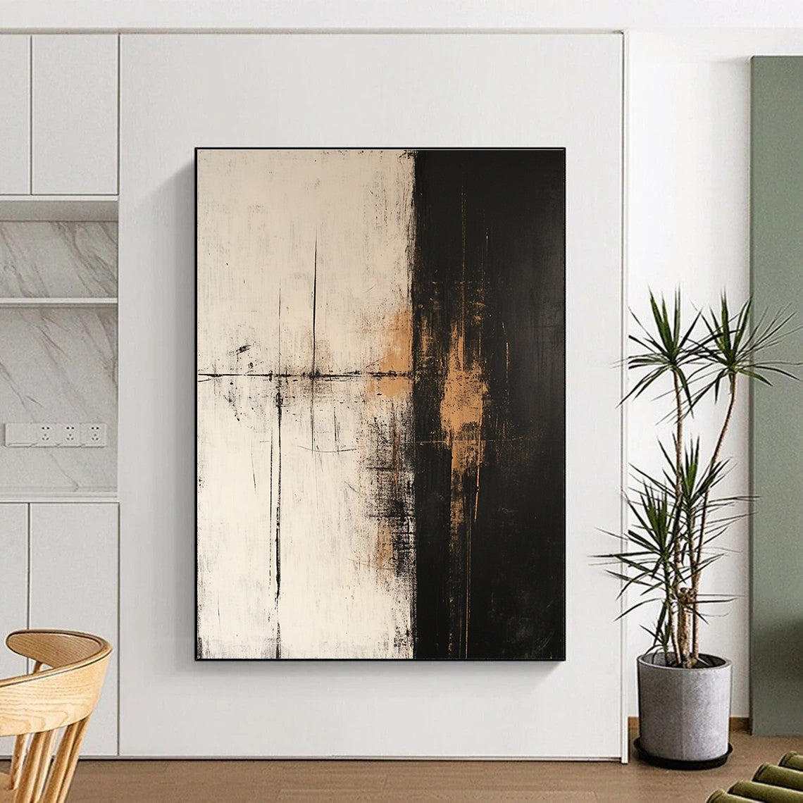 Black and White Abstract Divide for Modern Office & Minimalist Home STSC600