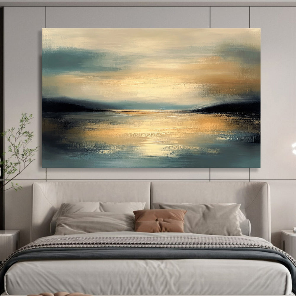 Golden Lake Sunset Art for Lakeside Villa & Luxury Living Room SC064