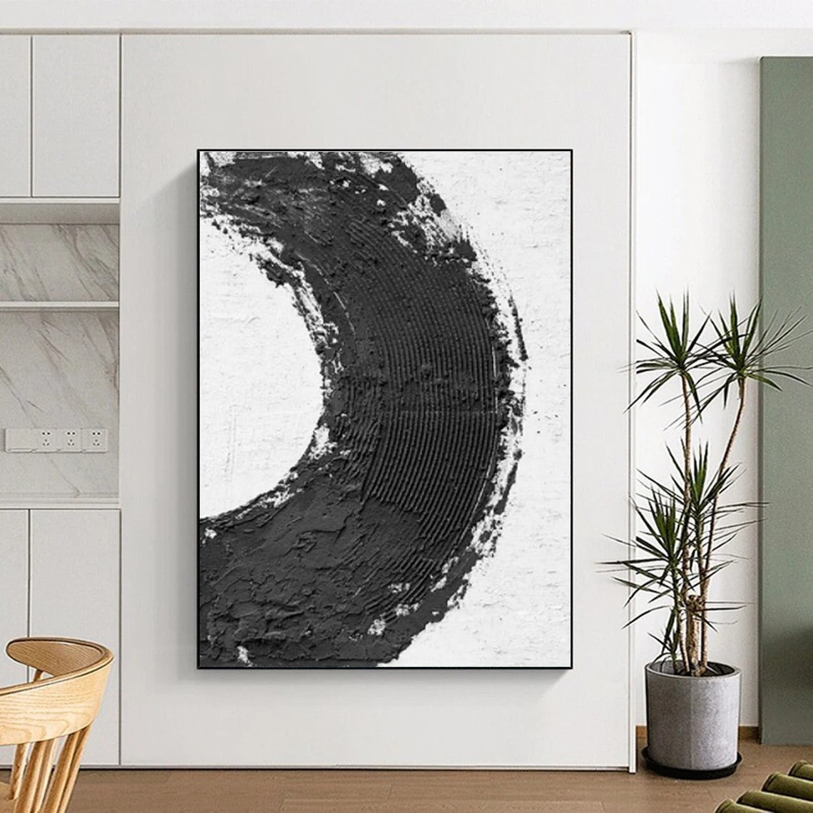 Black - White Circular Texture Art for Modern Lounge & Art - Themed Bar DLZ2375