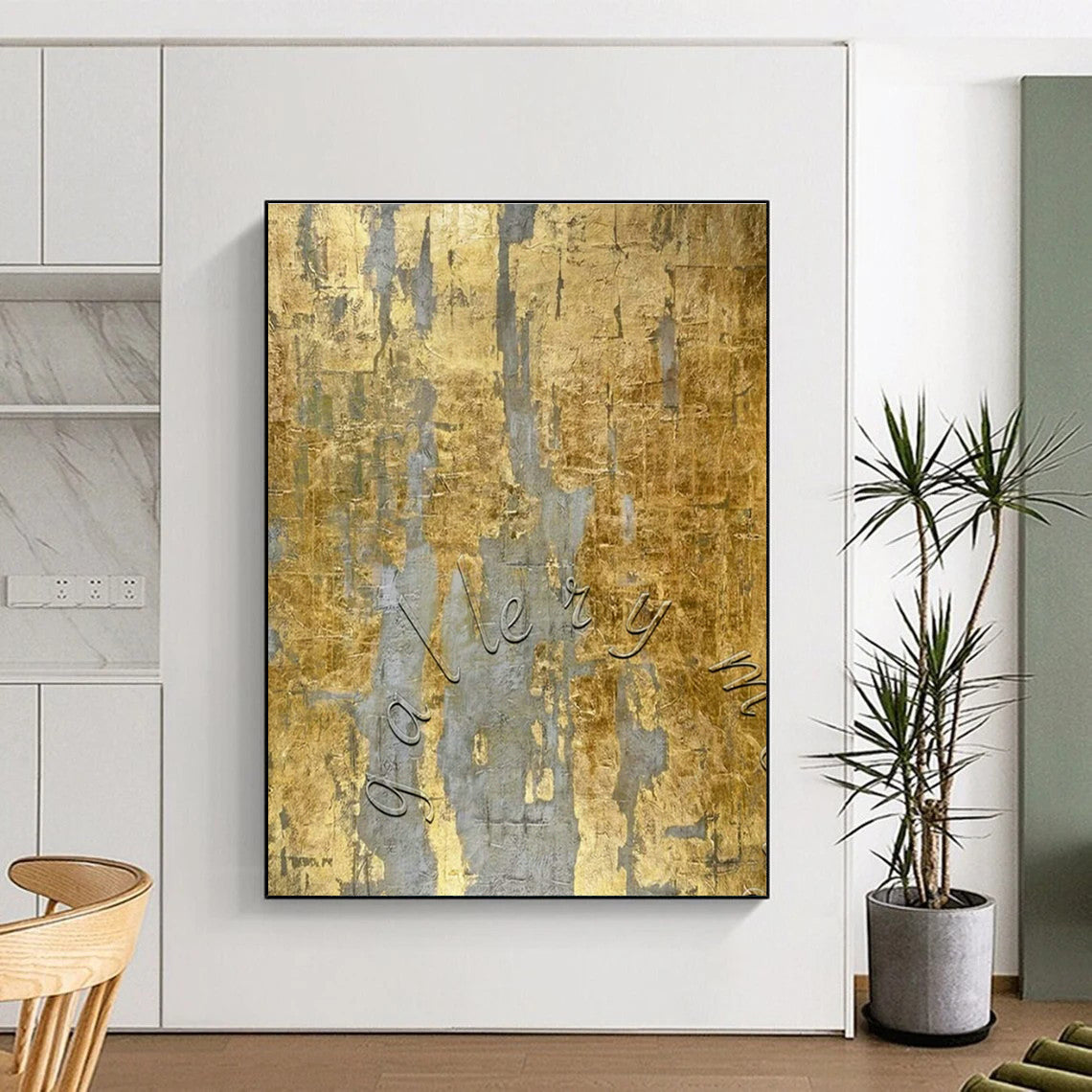 Gold - Gray Textured Abstract Art for Gallery - Themed Restaurant & Upscale Home Library DLZ1775