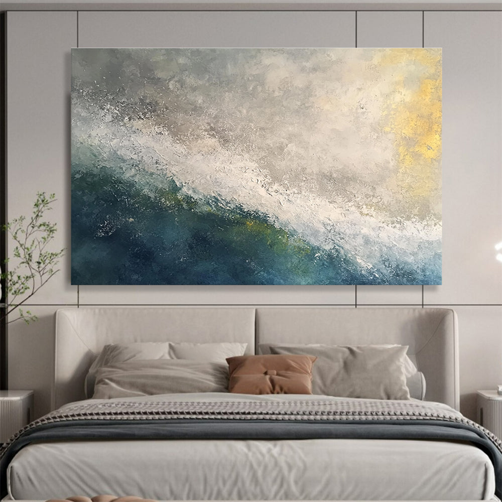 Gray and Blue Wave Art for Industrial - Chic Coastal Loft & Modern Art - Loving Beach House SC119