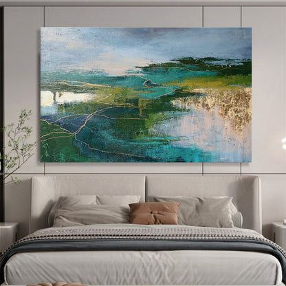 Gold - lined Landscape Abstract Art for Luxury Hotel Lobbies DLZ2513