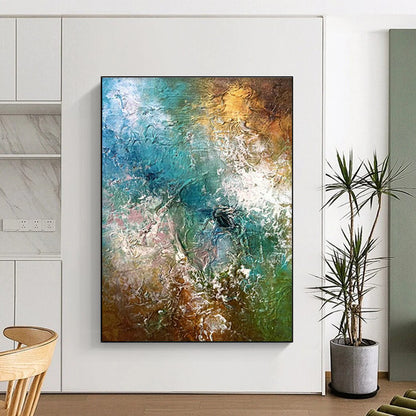 Blue - Green - Gold Abstract Art for Tropical - Themed Resort Spa Relaxation Rooms DLZ0006