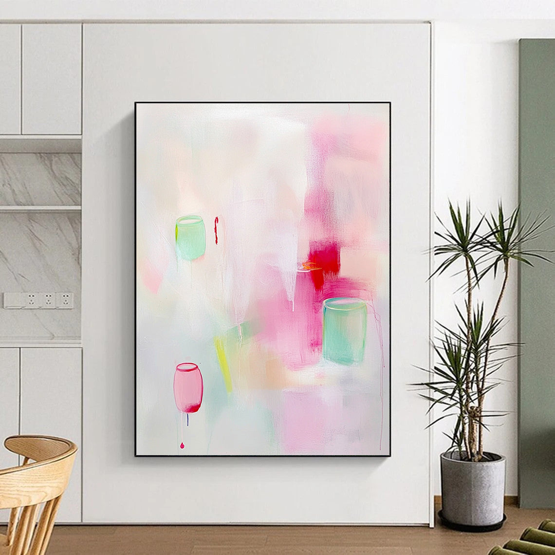 Soft Pink and Green Abstract Art for Girls’ Bedroom & Pastel - Themed Boutique STSC1311