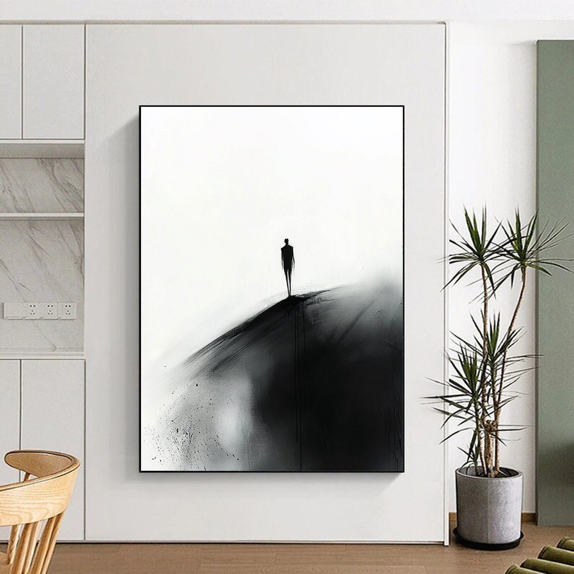 Silhouette on a Hill in Black and White Art for Serene Meditation Room & Abstract Art Exhibition STSC1349