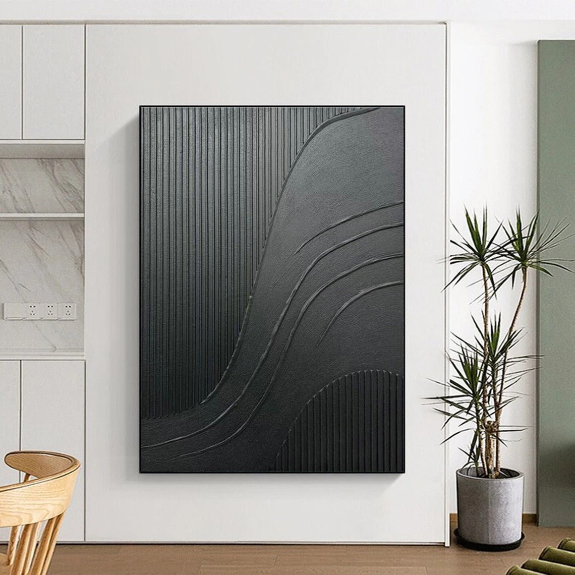 Black Textured Abstract Art for Industrial Loft & Contemporary Art Gallery DLZ2182