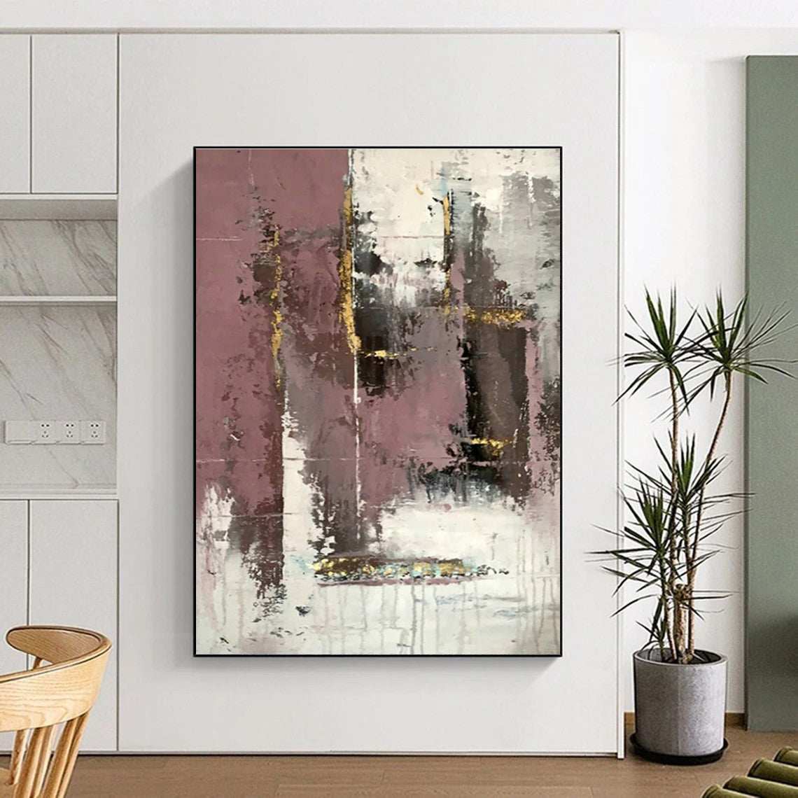 Pink - Gold Abstract Art for Living Room & Dining Room DLZ0556