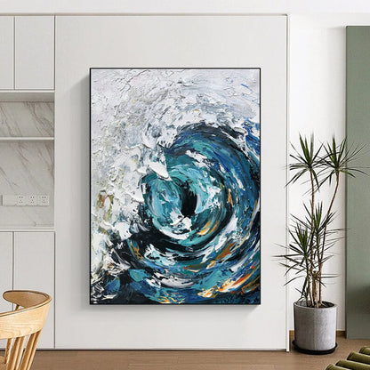 Blue Swirl Abstract Painting for Coastal Spa & Ocean - Lover’s Home Office DLZ1302