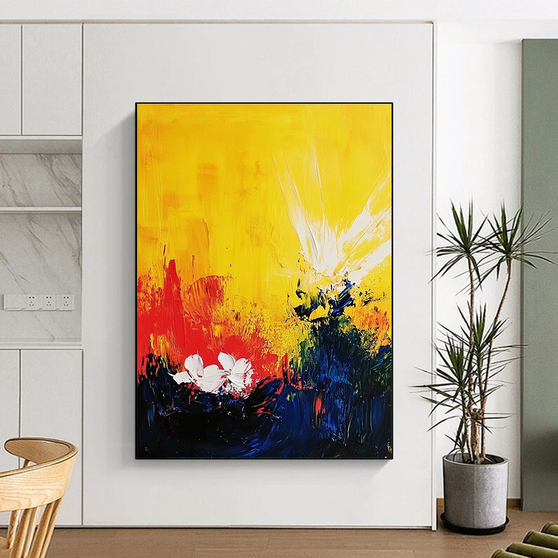 Yellow and Colorful Flower Abstract for Cheerful Kitchen & Bright Home Nursery STSC407